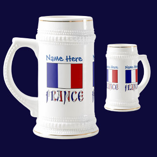 France and French Flag Blue Personalization  Beer Stein
