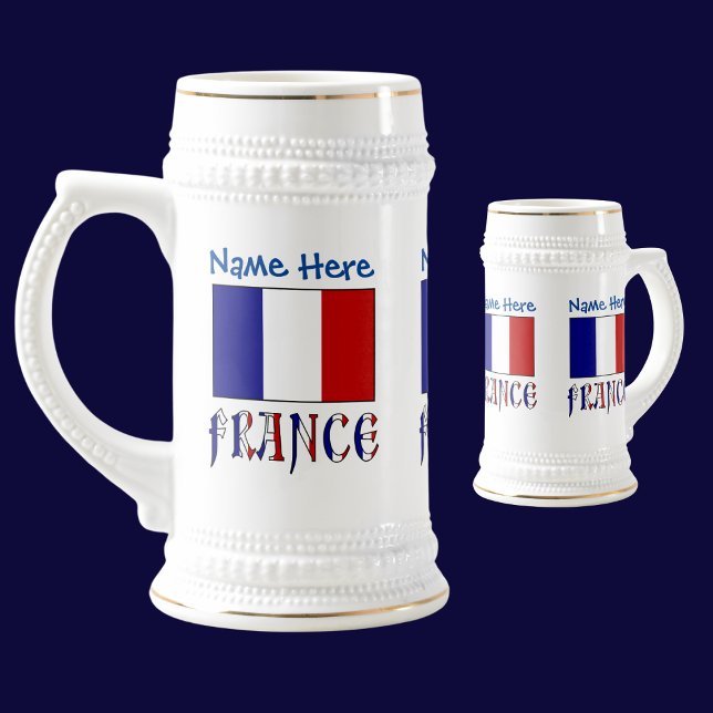 France and French Flag Blue Personalization  Beer Stein (Creator Uploaded)