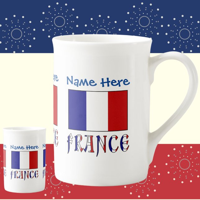 France and French Flag Blue Personalization  Bone China Mug (Creator Uploaded)