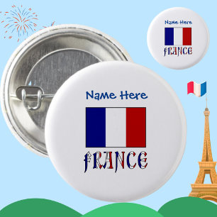 France and French Flag Blue Personalization  Button