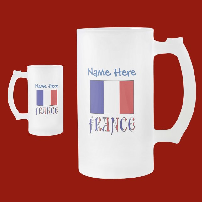 France and French Flag Blue Personalization  Frosted Glass Beer Mug (Creator Uploaded)