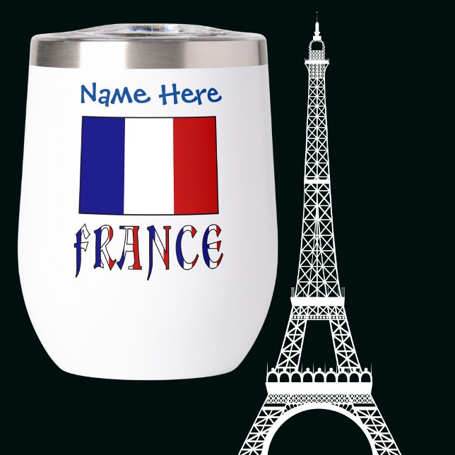 France and French Flag Blue Personalization  Thermal Wine Tumbler (Creator Uploaded)