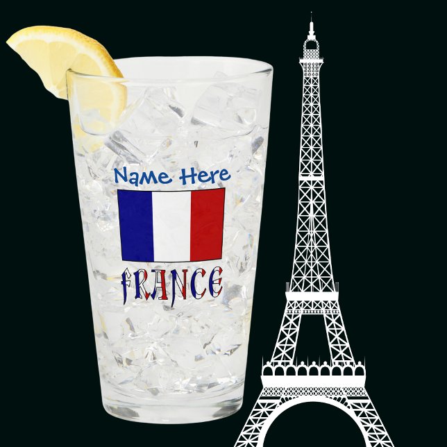 France and French Flag Blue Personalized Drinking Glass (Creator Uploaded)
