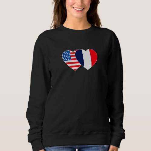 France and USA Flag Twin Heart for French American Sweatshirt