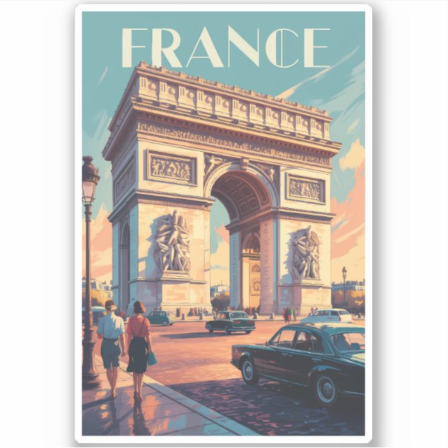 France Arc de Triomphe Travel Art Vintage Sticker (Front)