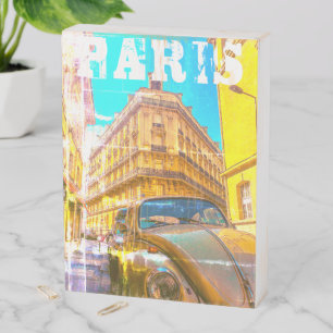 France Architecture French Street Old Car Paris Wooden Box Sign