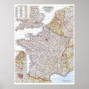 " France, Belgium, Netherlands: 1960 Detailed MAP Poster