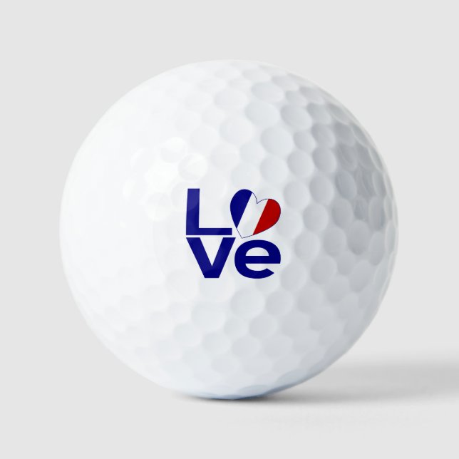 France Blue LOVE Heart Flag Golf Balls (Front)