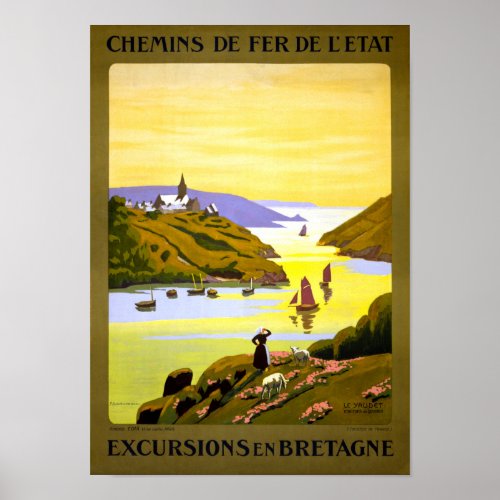 France Bretagne Vintage Travel Poster Restored