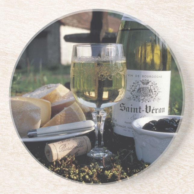 France, Burgundy, Chablis. Local wine and Coaster (Front)