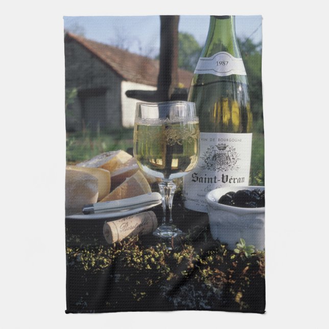 France, Burgundy, Chablis. Local wine and Towel (Vertical)