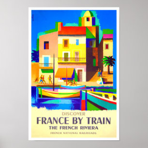 France by train vintage travel poster