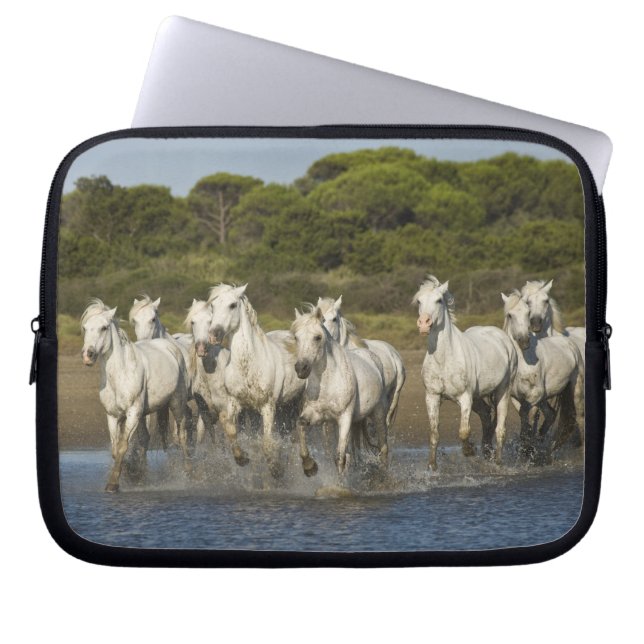France, Camargue. Horses run through the estuary 3 Laptop Sleeve (Front)