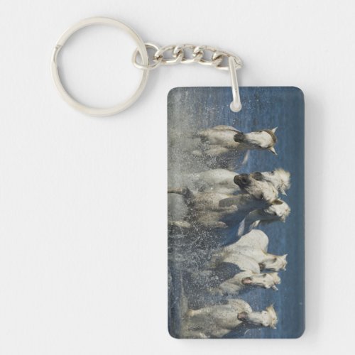 France Camargue Horses run through the estuary 4 Keychain