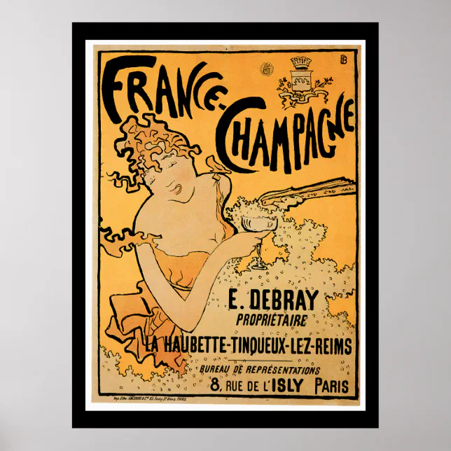 France Champagne Vintage Wine Drink Ad Art Poster Zazzle