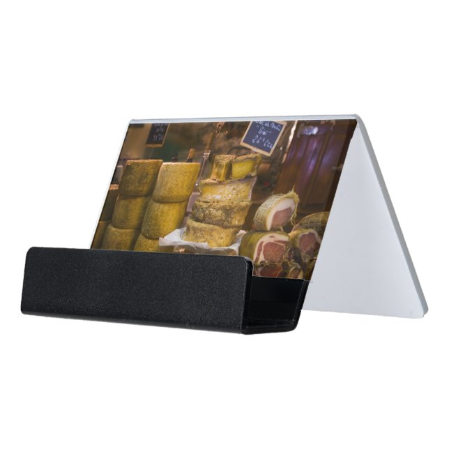 France, Corsica. Local cheeses and charcuterie Desk Business Card Holder (Angled Front)