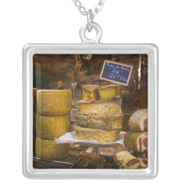 France, Corsica. Local cheeses and charcuterie Silver Plated Necklace (Front)