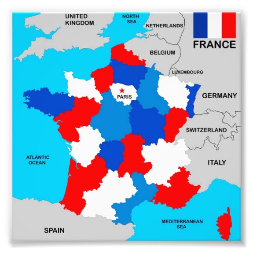 france country political map flag photo print