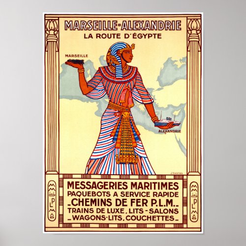 France Egypt Restored Vintage Travel Poster