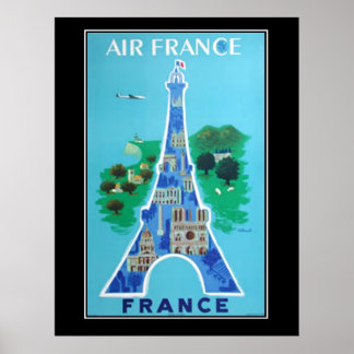 France Eifel Tower Travel Vintage French poster