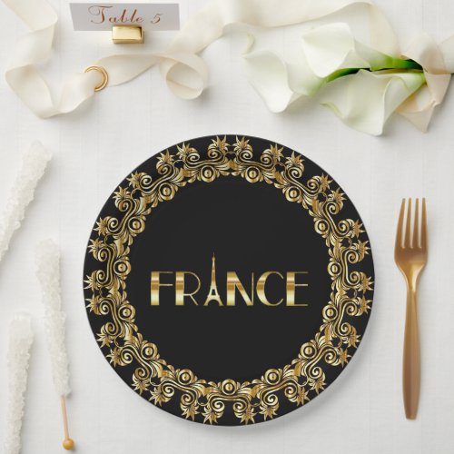 France Eiffel Tower Elegant Gold Design Paper Plates