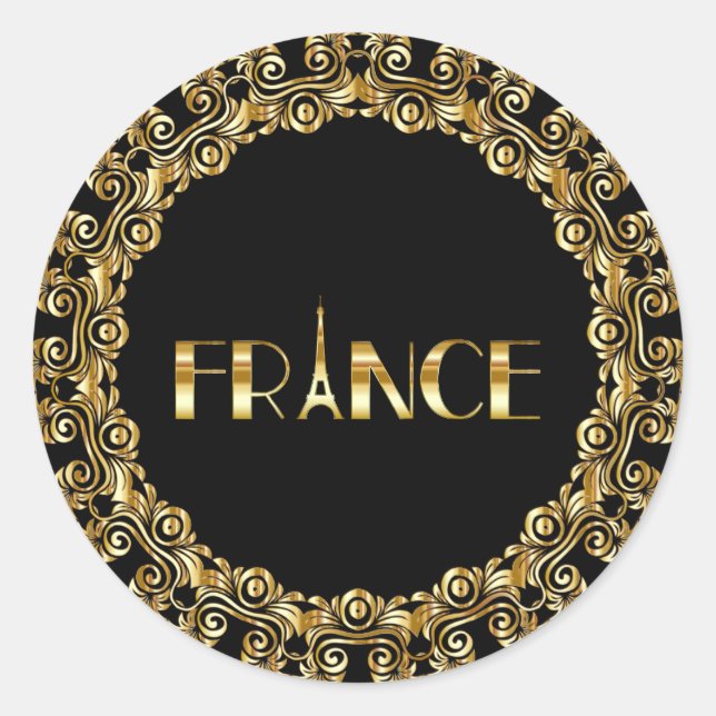 France, Eiffel Tower, Gold Design Classic Round Sticker (Front)