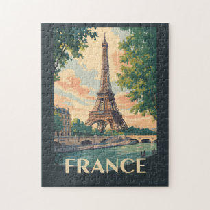 France Eiffel Tower Travel Art Vintage Jigsaw Puzzle