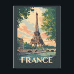 France Eiffel Tower Travel Art Vintage Postcard<br><div class="desc">France retro vector travel design. From the iconic Eiffel Tower in Paris to the vineyards of Bordeaux and the coastal beauty of the French Riviera,  France offers a journey full of romance,  history,  and charm.</div>