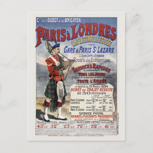 France England Vintage Railroad Travel Poster 1894 Postcard