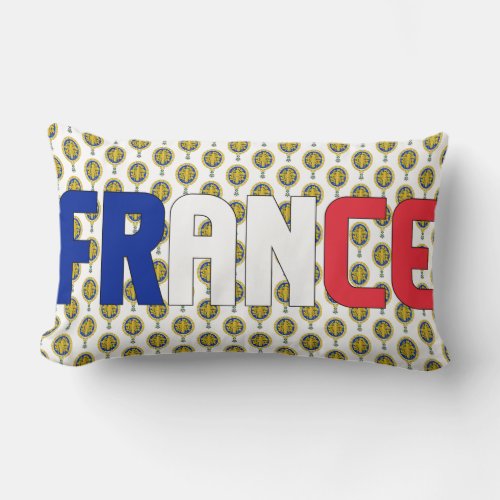 France Flag and Coat of Arms Patriotic Lumbar Pillow
