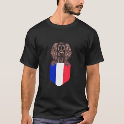 France Flag Boykin Spaniel Dog In Pocket  T_Shirt