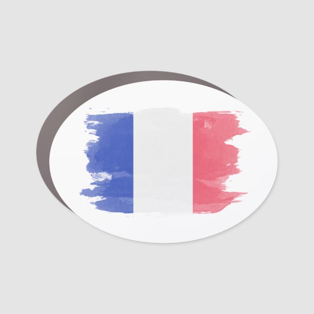 France flag brush stroke, national flag car magnet (Front)