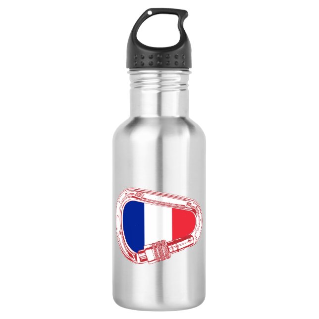 France Flag Climbing Carabiner Stainless Steel Water Bottle (Front)