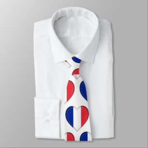 France Flag Colors Heart Pattern Neck Tie