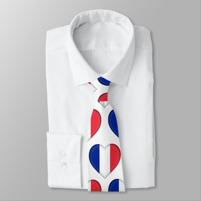France Flag Colors Heart Pattern Neck Tie (Tied)