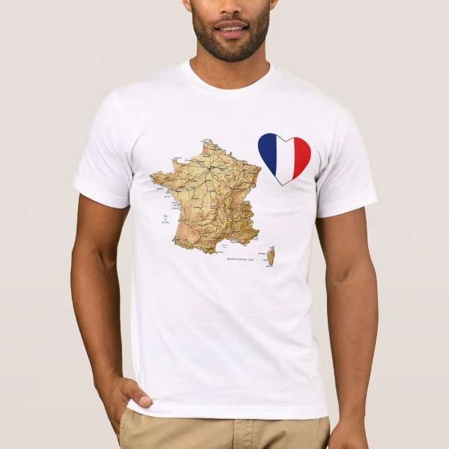 France Flag Heart and Map T-Shirt (Front)