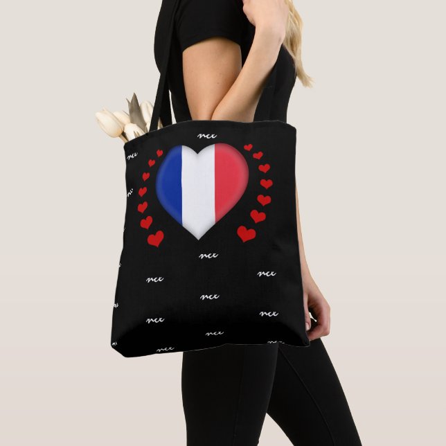 France Flag & Heart, French Flag fashion /sport Tote Bag (Close Up)