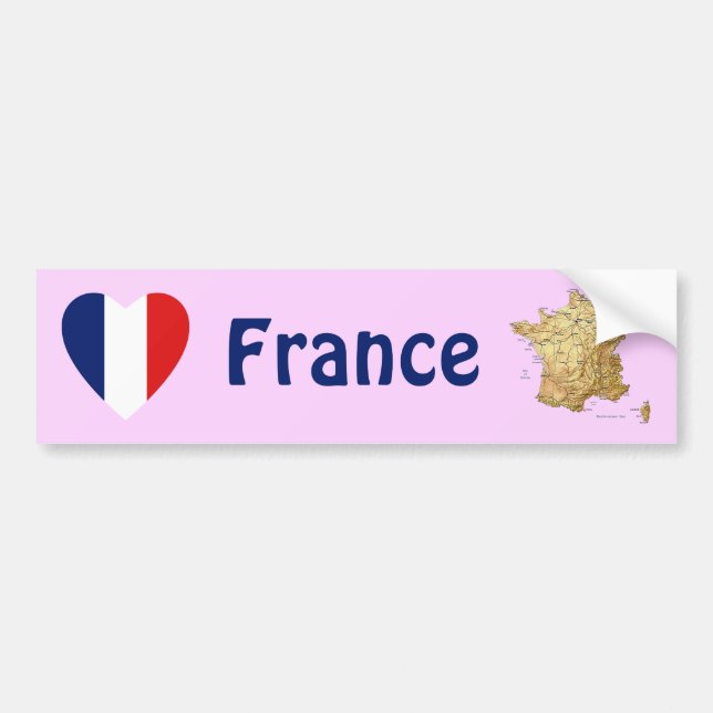 France Flag Heart + Map Bumper Sticker (Front)