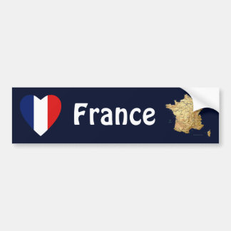 France Flag Heart + Map Bumper Sticker