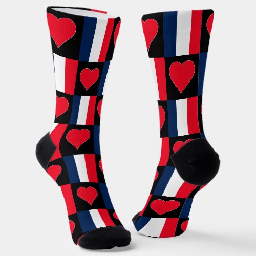 France Flag Heart Pattern French National Pride Socks