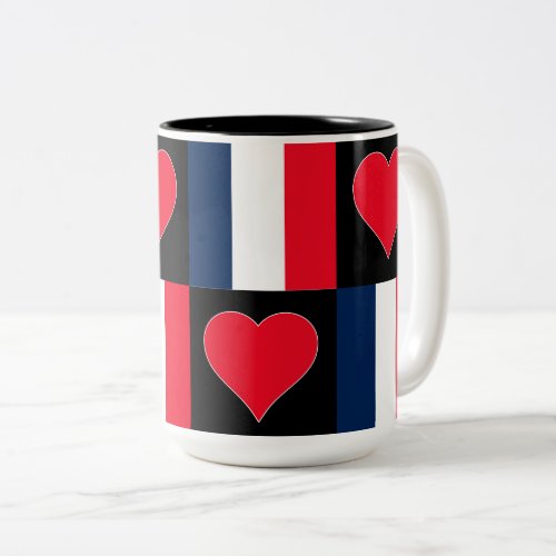 France Flag Heart Pattern Patriotic French Pride Two_Tone Coffee Mug