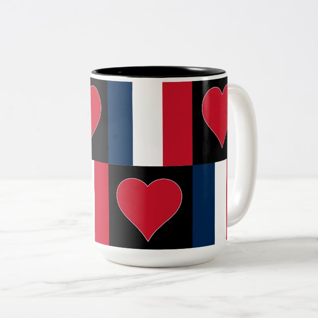 France Flag Heart Pattern Patriotic French Pride Two-Tone Coffee Mug (Front Right)