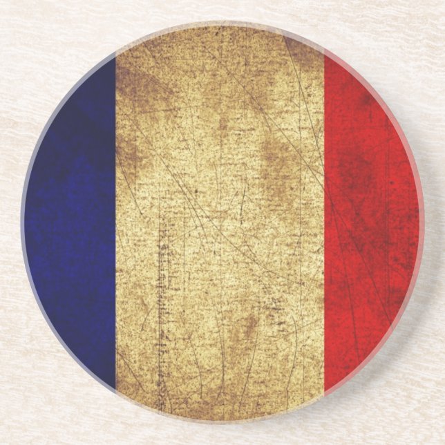 France Flag in Grunge Sandstone Coaster (Front)