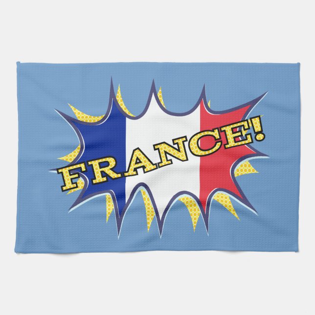 France Flag Kapow Comic Style Star Kitchen Towel (Horizontal)