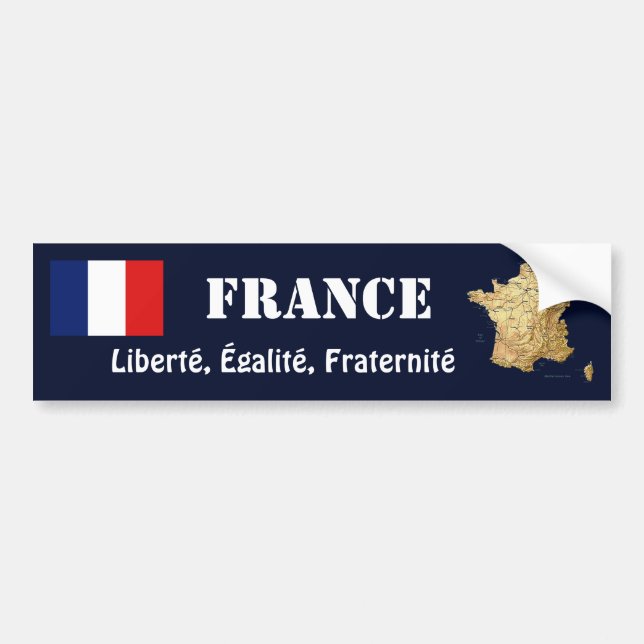 France Flag + Map Bumper Sticker (Front)