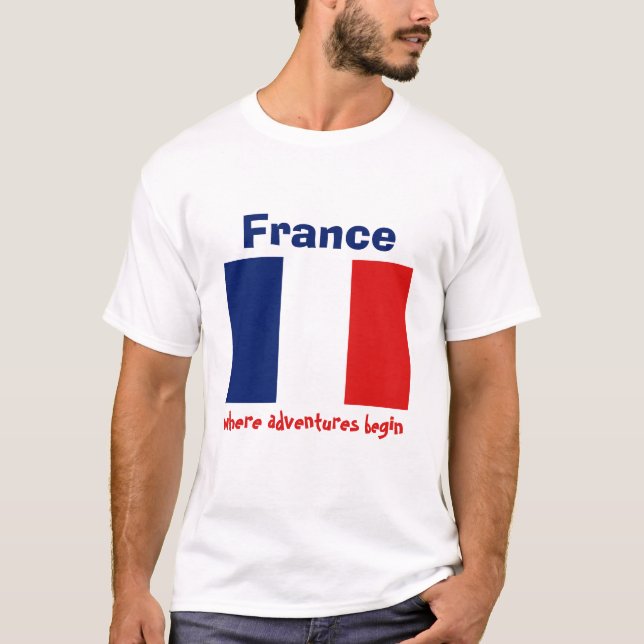 France Flag + Map + Text T-Shirt (Front)