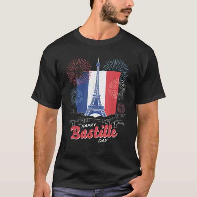 France Flag Paris 14th July Fireworks Bastille Day T-Shirt (Front)