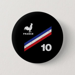 France Flag Rooster Number 10 Soccer Fan Men Women Button