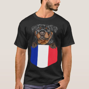 France Flag Rottweiler Dog In Pocket T-Shirt