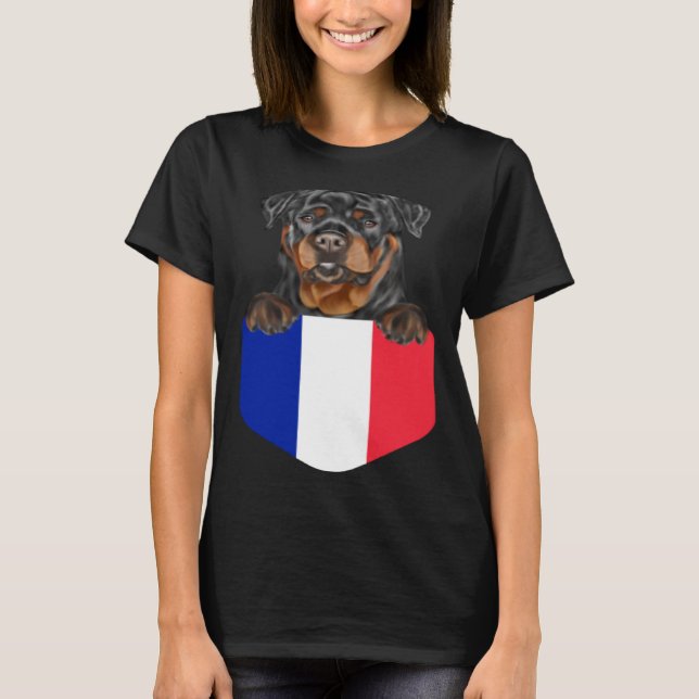 France Flag Rottweiler Dog In Pocket T-Shirt (Front)